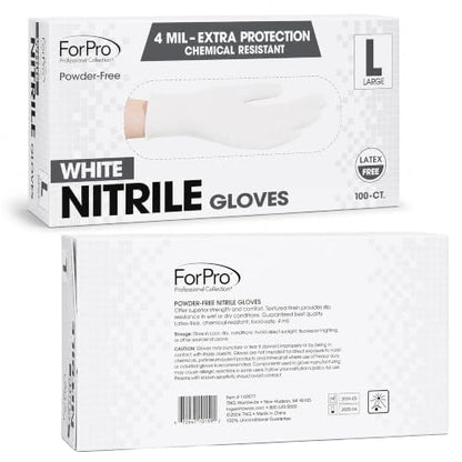 ForPro Disposable Nitrile Gloves, Chemical Resistant, Powder-Free, Latex-Free, Non-Sterile, Food Safe, 4 Mil - color: White, size: Large (Pack of 100)