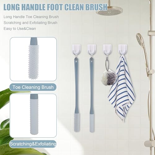 OWIIZI Toe Cleaning Brush 15.7" Foot Scrubber in Shower with Long Handle Silicone Gap Brush Between Toes Cleaner Soft Feet Care Scrub for Seniors,Elderly, Men and Women- 2Pack - color: Grey