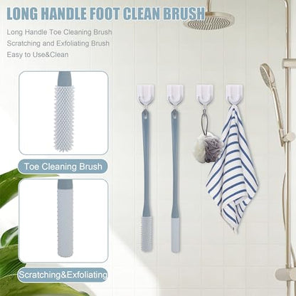OWIIZI Toe Cleaning Brush 15.7" Foot Scrubber in Shower with Long Handle Silicone Foot Brush Soft Skin Exfoliation Lotion Applicator for Foot Seniors,Elderly, Men and Women 2Pack - color: Pink