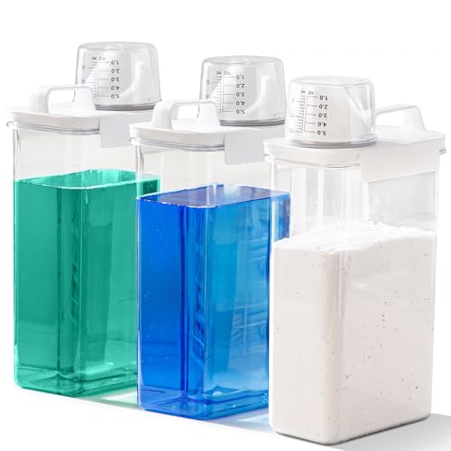 [3 Pack] Liquid Laundry Detergent Dispenser for Laundry Room Organization and Storage, 78oz Large Capacity Laundry Soap Containers with 12 Removable Labels, BPA Free & PET Plastic Clear