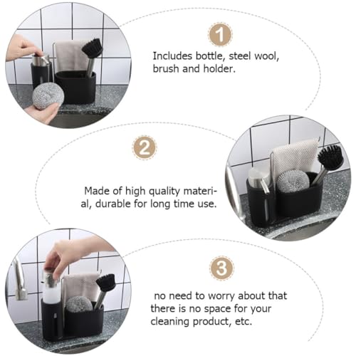 Artibetter 4 in 1 Cooking and Bathroom Storage Shelf with Soap Dispenser Set, Stainless Steel and Resin Cleaning Rack, Space-Saving Holder for Long Time Use in Black