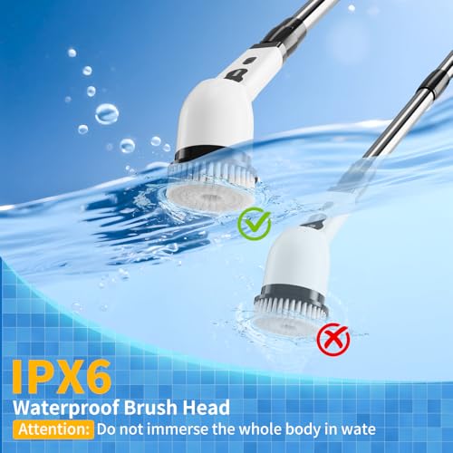 Electric Spin Scrubber, Powered Household Cleaning Brush with 8 Heads & 2 Modes- 52in Extendable Electric Shower Scrubber Deep Cleaner for Bathroom Bathtub Sink Bathroom, IPX7,Father's Day