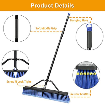 24 inches Push Broom Outdoor for Deck Driveway Garage Yard Patio Concrete Floor Cleaning-Blue-2 Pack - size: 24 Inches Heavy Duty 2-Pack