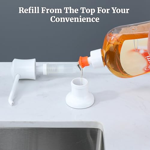 White Sink Soap Dispenser for Kitchen Sink (White), Built-in and Refill-from-Top Design with Liquid Hand & Dish Soap Bottle - color: White, size: with Bottle