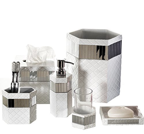 Creative Scents Quilted Mirror 6 Piece Bathroom Accessories Set - style: 6 Piece Set