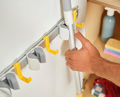 Joseph Joseph CleanTech Cleaning Utility Tool Storage Rail, Organizer Rack with 3 Adjustable Grips and 3 Hooks, Screws Included - style: Storage Rail