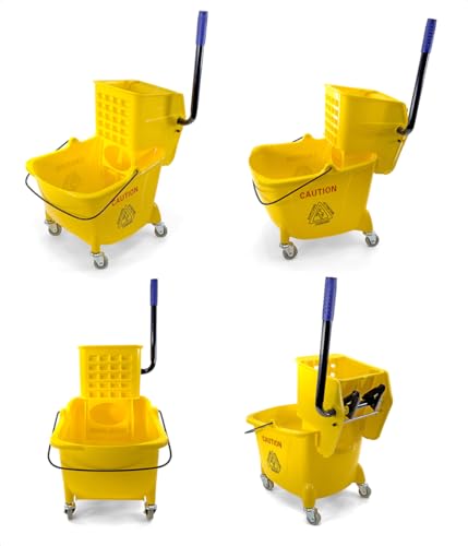 Mop Bucket 25 Quart | Side Press Wringer | 4 Wheels 2" | Yellow