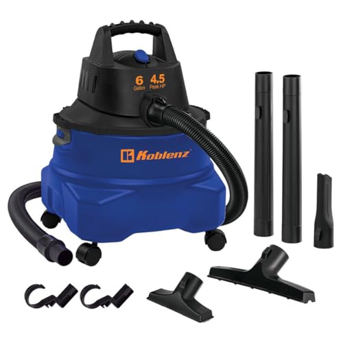 Koblenz WD-6 L212 Wet Dry Vacuum Cleaner, 6 Gallon, 4.5 PHP, 3-in-1 Suction & Blower, 16 ft Reach, Big Cleaner for Car, Shop Vacuum Wet and Dry, Swivel Casters, Black/Blue - size: 6 Gallon 4.5 HP