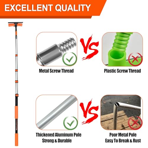 Buyplus 26Ft High Reach Squeegee for Window Cleaning Kit with 5 to 20 Foot Extension Pole, Extendable Window Cleaner Squeegee, Telescopic Window Washing Kit for Indoor/Outdoor High Window
