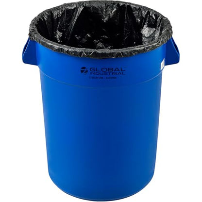 Global Industrial Commercial Round Trash Can, 32 Gallon Capacity, Plastic Garbage Can, Indoor and Outdoor Utility Trash Can, Blue, 21-3/4"W x 27-1/2"H, No Lid - color: Blue