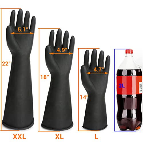 Extra Large Chemical Resistant Gloves, 18" Long Black Waterproof Alkali/Acid/Oil Resistant Reusable Heavy Duty Rubber Gloves for Cleaning, Dishwashing, Gardening - color: Reversible, Black+black, size: XL-1Pair