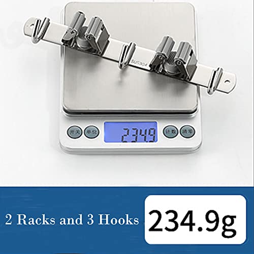 Mop and Broom Holder Wall Mount Garage Organizer Storage Tool Racks Stainless Steel Heavy Duty Hooks Self Adhesive Solid Non-Slip Wall Hangers for Home Kitchen Garden (2 Racks and 3 Hooks) - color: 2 Racks and 3 Hooks