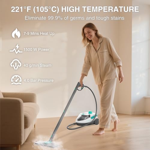 HAUSHOF Steam Cleaner, 1500W Powerful Steam Cleaner for Home with 19 Accessories & 51Oz Water Tank, Chemical-Free Multipurpose Portable Steambot for Floor, Tile, Grout, Couch, Window & Car