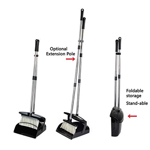 Broom and Dustpan Commercial Long Handle Sweep Set and Lobby Broom Upright Grips Sweep Set with Home Kitchen Room Office and Lobby Floor Black