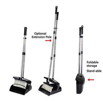 Broom and Dustpan Commercial Long Handle Sweep Set and Lobby Broom Upright Grips Sweep Set with Home Kitchen Room Office and Lobby Floor Black