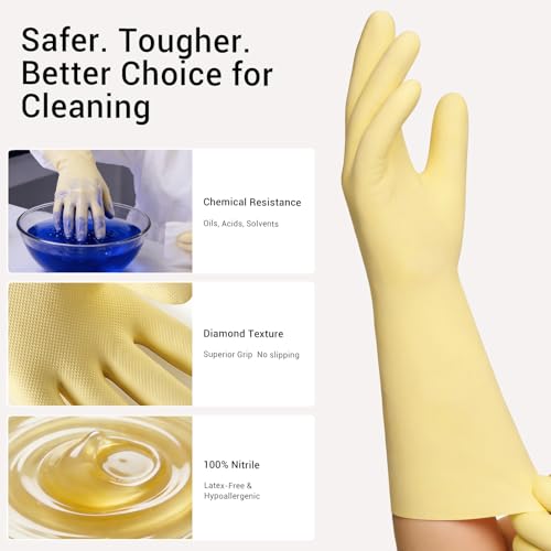 ThxToms 2 Pair Nitrile Dishwashing Cleaning Gloves,with Cotton Flocked Liner,Skin-Friendly & Anti-Slip Design,Y&P - size: Medium
