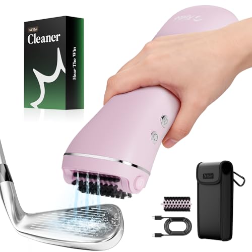 KELOB Electric Golf Club Cleaner Brush – 360° Auto-Rotating, 100ml Water Tank, 2000mAh Type-C Rechargeable, 2-Speed & 2 Brush Heads – High-Pressure Spray for Grooves, Ideal Golf Gift - color: Pink