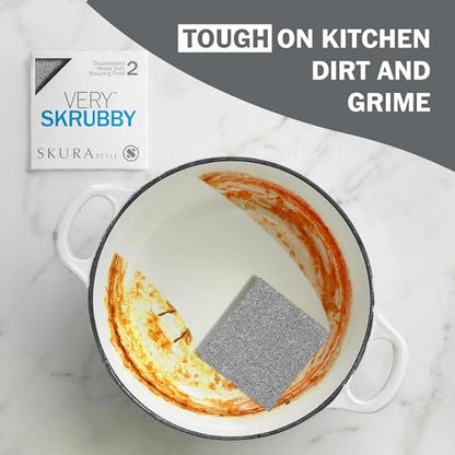 Skura Style Sponges & Scouring Pads Set — 4 Odor Free, Non-Scratch Kitchen Sponges + 4 Very SKRUBBY Heavy-Duty Scouring Pads for Caked-On/Baked-On Messes