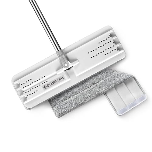 JOYMOOP Flat Mop with Microfiber Pad, 50" Handle and Flexible 13" Head for Floor Cleaning, White - color: White Grey, size: 50" Mop with 13" Mop-head