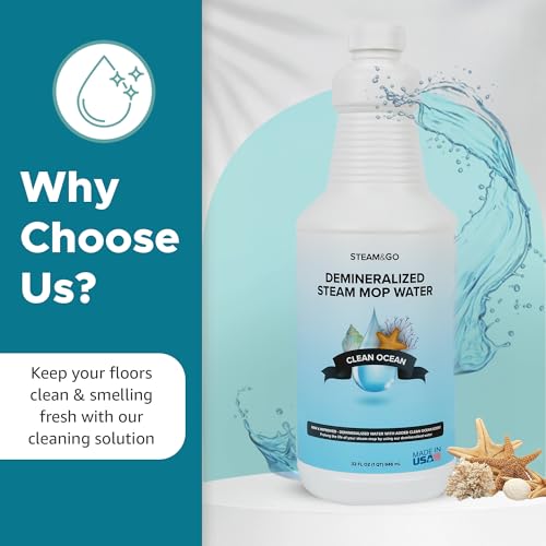 Steam & Go Demineralized Water for Steam Mop – Clean Ocean Scent, 32 oz (Pack of 18) | Scented Floor Cleaner Solution, Ready-to-Use, Compatible with Any Steam Cleaner - size: 32 Fl Oz (Pack of 18)