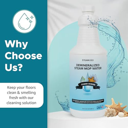 Steam & Go Demineralized Water for Steam Mop – Clean Ocean Scent, 32 oz (Pack of 12) | Scented Floor Cleaner Solution, Ready-to-Use, Compatible with Any Steam Cleaner - size: 32 Fl Oz (Pack of 12)