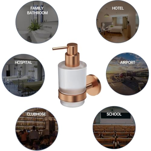 Soap Dispenser, Zinc Alloy + Frosted Glass Soap Dispenser Set with Pump,Wall Mounted Bath Accessories for Bathroom and Kitchen,Rose Gold - color: Rose Gold