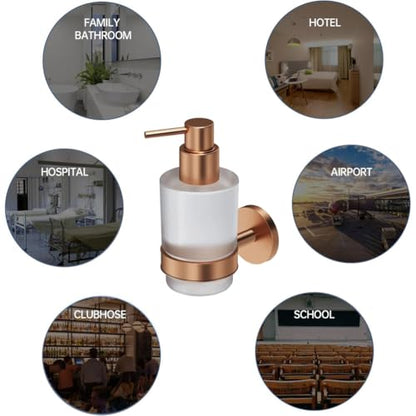 Soap Dispenser, Zinc Alloy + Frosted Glass Soap Dispenser Set with Pump,Wall Mounted Bath Accessories for Bathroom and Kitchen,Rose Gold - color: Rose Gold