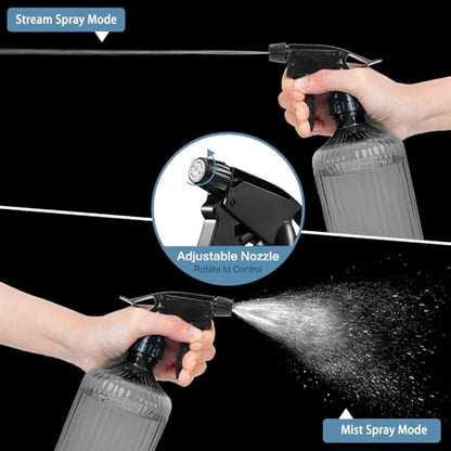2 Pcs Spray Bottles, 18 oz Empty Water Spray Bottles, Plastic Reusable Adjustable Mist Sprayer Squirt Bottles Containers Refillable for Cleaning Solutions, Gardening, Plants