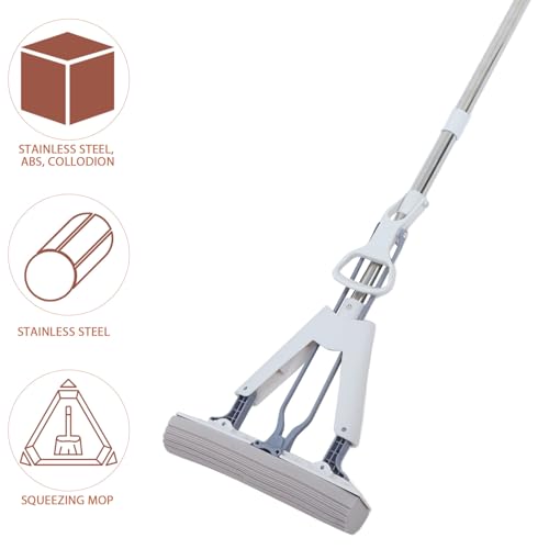 Cabilock Folding Household Sponge Mop 28cm Dual-use Wet and Dry Floor Cleaning Mop with Super Absorbent PVA Sponge Heads for Tile and Marble Floors