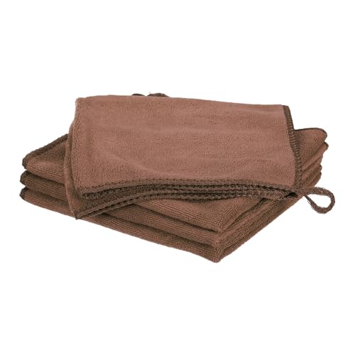 HARFINGTON 4 Pack Microfiber Cleaning Cloth, 14" x 14" Multi-Functional Cleaning Towels Reusable Absorbent Rags with Hook for Car Wash Kitchen Household Window Clean, Brown - color: Brown, size: 14" x 14"