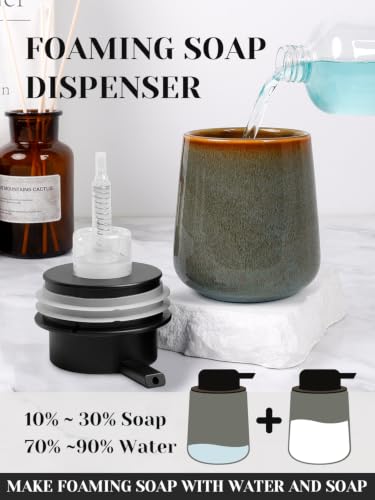 INGOFIN Ceramic Foaming Soap Dispenser -12oz Foam Hand Soap Dispenser Bathroom, Modern Refillable Dish Wash Soap Bottle for Kitchen with Large Pump -Kiln-Glazed Green - color: Kiln-glazed Blue Green-foam