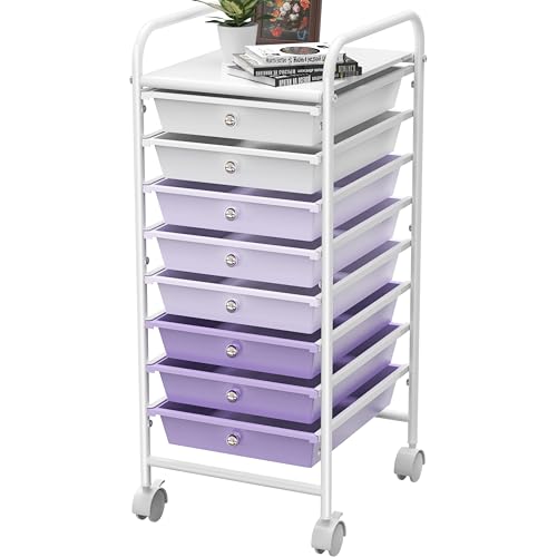 Simple Houseware Utility Cart with 8 Drawers Rolling Storage Art Craft Organizer, Purple - color: Purple, size: 8 Drawers