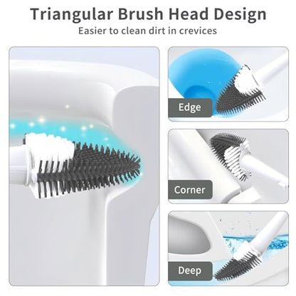Hillyfe Toilet Brush and Holder Set,Silicone Removable Cleaner Brush,5 PCS Toilet Bowl Cleaner Tablets and Wall-Mount Hook,Ventilation Slots Base for Bathroom Apartment RV Deep Cleaning,White