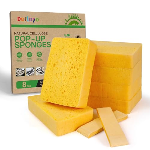 8-Count Pop Up Cellulose Sponges | Non-Scratch Eco-Friendly Kitchen Sponges for Dishes, Bathroom, Cars | Tear-Resistant Natural Scrub Sponges | Biodegradable Compostable Cellulose