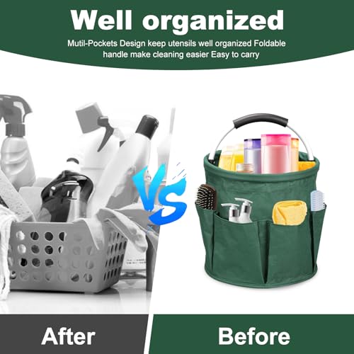 Qivine 17L Cleaning Caddy with Handle, Cleaning Supply Caddy, Foldable Tool Bag Cleaning Products Organizer, Portable Cleaning Bucket Caddy for Cleaning Supplies (Green) - color: Green
