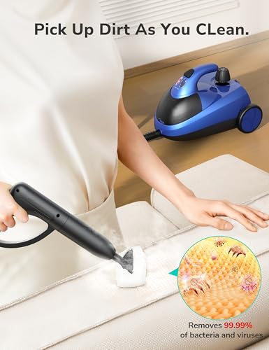 Steam Cleaner, 293°F 58 PSI Powerful Multipurpose Handheld Steam Mop for Home, Built-in Storage, 21 Attachments, 50Oz Capacity, Heavy Duty Canister Steamer for Carpet, Floor, Car, Tile, Crack
