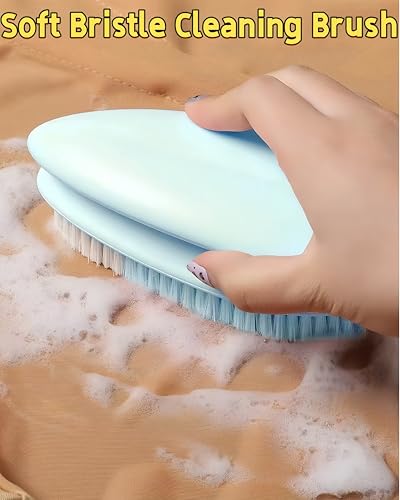 2 Pack Soft Bristle Cleaning Scrub Brush Laundry Brush Scrubber Brush for Clothes, Carpet and Fabric Stain Removal, Scrubbing Brush with Ergonomic Handle (White) - color: White