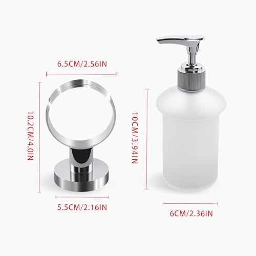 Wall Mount Soap Dispenser with SUS304 Stainless Steel Holder, 6.8 oz (200ml) Frosted Glass Lotion Pump Dispenser for Bathroom and Kitchen, Silver - size: Silver