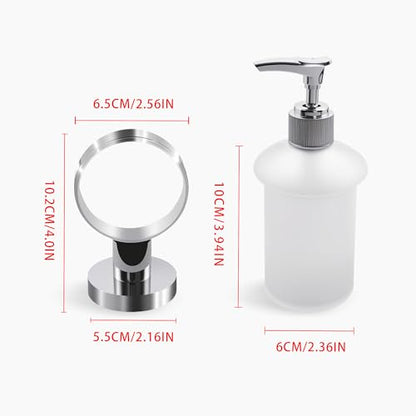 Wall Mount Soap Dispenser with SUS304 Stainless Steel Holder, 6.8 oz (200ml) Frosted Glass Lotion Pump Dispenser for Bathroom and Kitchen, Silver - size: Silver