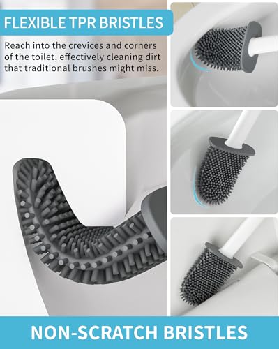 MR.SIGA Toilet Brush and Holder Set, Wall Mounted Toilet Bowl Brush, Compact Toilet Scrub Brush with Holder for Bathroom, White, 2 Pack - color: White