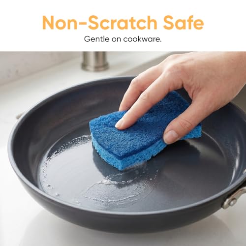 Superio Non-Scratch Cellulose Sponge Kitchen Scrub Sponges with Scouring Pad Set, Good for Non-Stick Cookware Frying Pan, Pot, Counter Top, Sink Scrubbing, Kitchen Scrubbers, Pack of 1, Blue - color: Blue, size: 1-pack