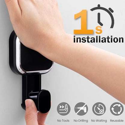 LEVERLOC 4 Pack Suction Cup Hooks for Inside Shower, Powerful Vacuum Suction Shower Holder for Towel, Loofah, Clothes, Damage Free Hanging Bathroom Wall Hooks, Easy to Install and Remove, Black - color: Black Hook, Square