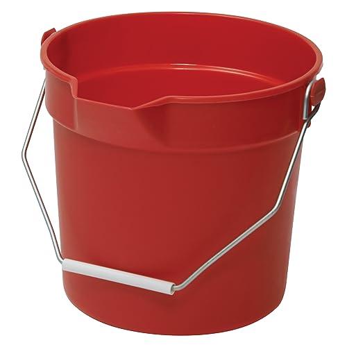 Winco Heavy-Duty Plastic Bucket/Utility Pail with Pour Spout, 10 Quarts, Red