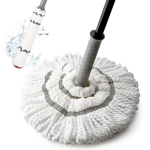 KeFanta Self-Wringing Twist Mops for Floor Cleaning, Microfiber Floor mop with 57 " Long Handle, Cotton Wet Mop for Hardwood Tile Kitchen Bathroom Patio Garage Commercial Household - color: Gray&white Twist Mop