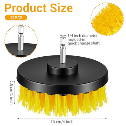 12 Pcs Drill Brush Attachment, 4 Inch Power Scrubber Cleaning Kit Multi Purpose Set Brushes for Kitchen Tile Bathroom Surfaces Tub Grout Shower Auto Car Boat