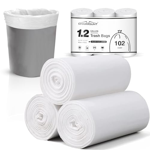 Charmount Small Trash Bags 1.2 Gallon, 102 Count Garbage Bags Bathroom Trash Can Liners,fit 4.5-5 Liter Clear - size: 1 Count (Pack of 102), style: 1.2 Gallon