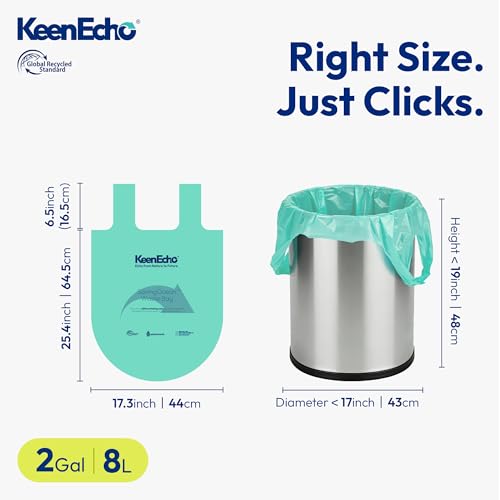 2 Gallon 200 Counts Small Green Trash Bags with Handle, Ocean Fishing Nets Upcycling, Sage & Sea Salt Scented, Plastic Garbage Bags, Waste Bag for Kitchen, Bathroom, Office and Pets - color: 2 Gal, size: 1 Dispenser Box(4 Rolls)