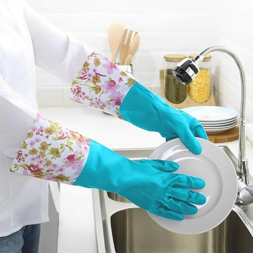 KINGFINGER Rubber Latex-Free Dishwashing Gloves for Household Cleaning, Waterproof, 2-Pair Large with Long Cuff & Flock Lining - size: Large (Pack of 2)