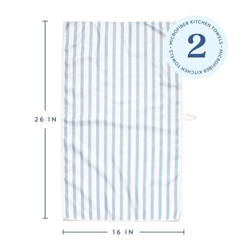 ELYN Microfiber Kitchen Dish Towel Set, Quick-Dry & Absorbent Waffle Weave Cleaning Towels, Set of 2 Kitchen Towels, Paper Towels Alternative (Magnolias & Stripe) - color: Magnolias & Stripe, style: Dish Towel - 2 Pack