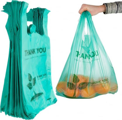 Stock Your Home Eco Grocery Bags Disposable T-Shirt Thank You Bag with Handles for Supermarket, Groceries, Produce, Shopping - style: 500 Count